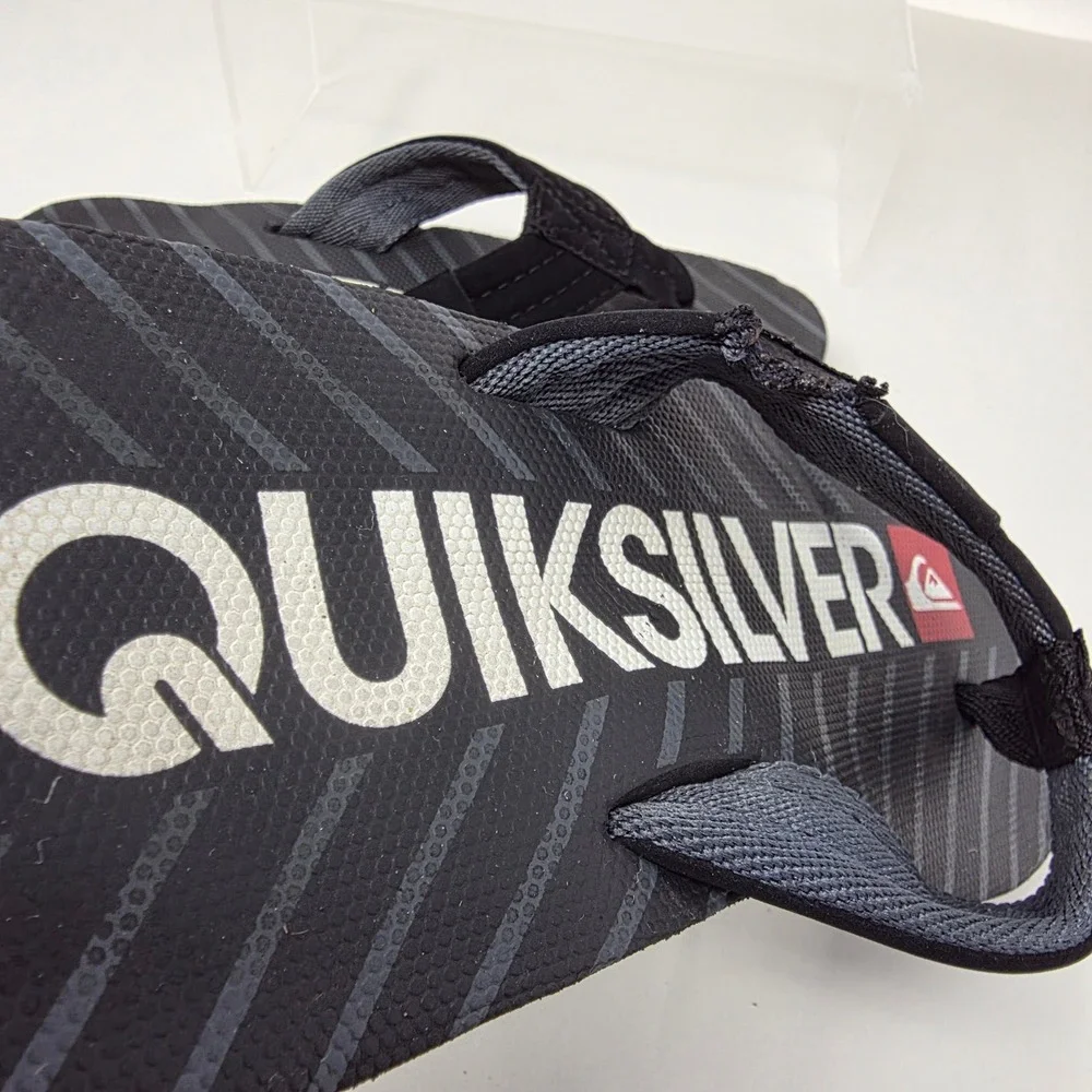 Quiksilver Flip Flop Sandals Mens 8.5 Black Grey Logo Thong Beach Shoes Fair